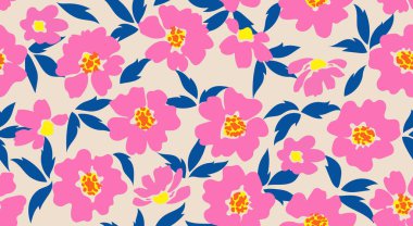 Seamless floral patterns, Abstract hand drawn flowers print decoration. Illustration for fabric, textiles, clothing, wall art, printing and design project, etc.