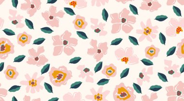 Seamless floral patterns, Abstract hand drawn flowers print decoration. Illustration for fabric, textiles, clothing, wall art, printing and design project, etc.