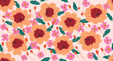 Seamless floral patterns, Abstract hand drawn flowers print decoration. Illustration for fabric, textiles, clothing, wall art, printing and design project, etc.