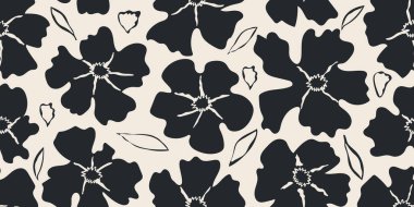 Seamless floral patterns, Abstract hand drawn flowers modern printing in black and white background. Illustration for fabric, textiles, wallpaper, wall art, decoration and design project, etc.