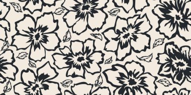 Flower black and white seamless pattern. Abstract floral background. Illustration for fabric, textiles, wallpaper, wall art, decoration and design project, etc.