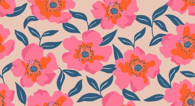Seamless floral patterns, Abstract hand drawn flowers print decoration. Illustration for fabric, textiles, clothing, wall art, printing and design project, etc.