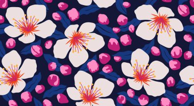 Seamless floral patterns, Abstract hand drawn flowers print decoration. Illustration for fabric, textiles, clothing, wall art, printing and design project, etc.