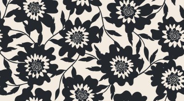 Seamless floral patterns, Abstract hand drawn flowers modern printing in black and white background. Illustration for fabric, textiles, wallpaper, wall art, decoration and design project, etc.