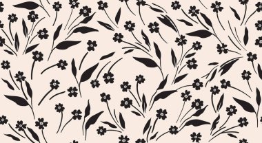 Seamless floral patterns, Abstract hand drawn flowers modern printing in black and white background. Illustration for fabric, textiles, wallpaper, wall art, decoration and design project, etc.