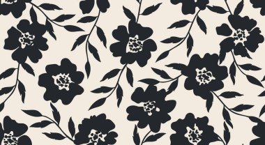 Seamless floral patterns, Abstract hand drawn flowers modern printing in black and white background. Illustration for fabric, textiles, wallpaper, wall art, decoration and design project, etc.