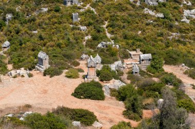 Kalekoy, Kekova, Antalya, Türkiye 'deki birçok Lycian taş mezarı