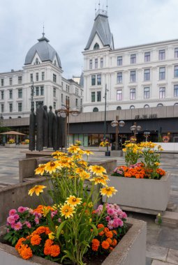 Bu canlı fotoğraf renkli saksılarla süslenmiş büyüleyici bir caddenin özünü yakalıyor. Sokaklar antika binalarla dolu ve çiçek saksıları kentsel ortama doğal bir güzellik katıyor. Tencereler farklı geliyor. 
