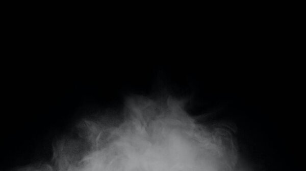 White smoke or fog isolated on black background. Soft Fog on Dark Backdrop. Realistic Atmospheric Gray Smoke on Black Background.