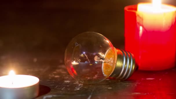 Glass Lamp Candles Blackout Ukraine Due War — Stock Video