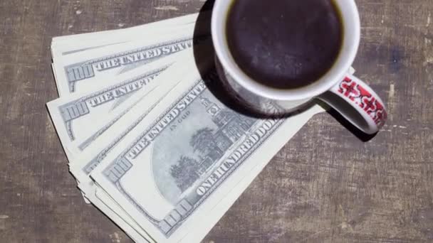 Filiżanka Herbatą Banknotach Rosnące Ceny Ukrainie Powodu Wojny — Wideo stockowe