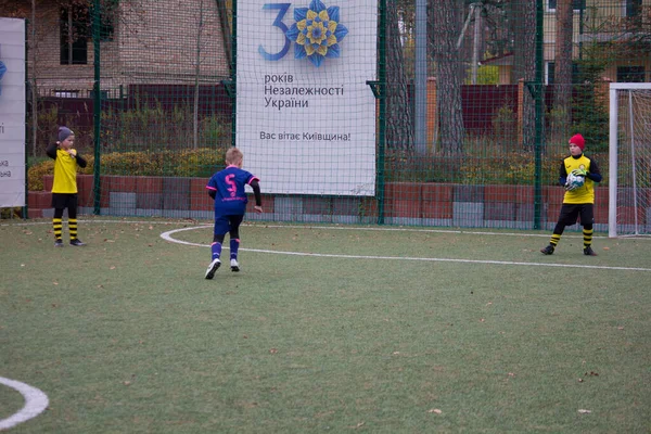 Children Play Football Football Field Ukraine War — Stock Photo, Image