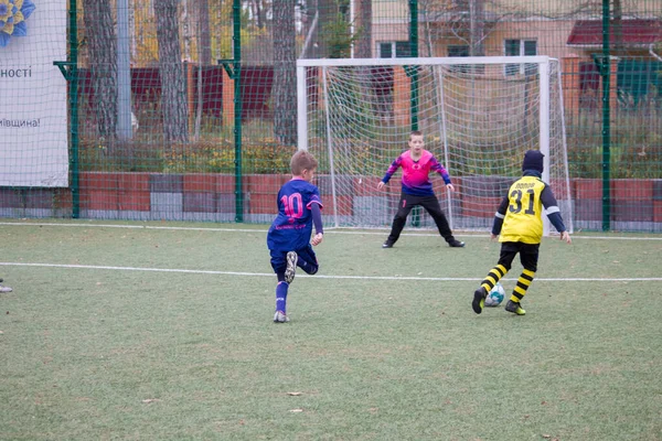 Children Play Football Football Field Ukraine War — Stock Photo, Image