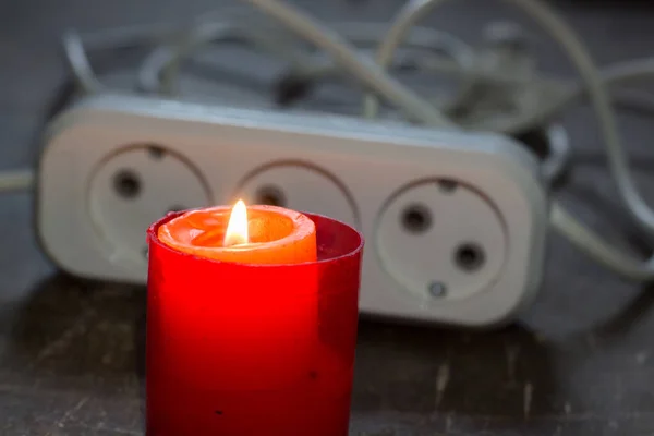 Пожежна Свічка Біля Електричного Шнура Затемнення Через Війну Україні — стокове фото
