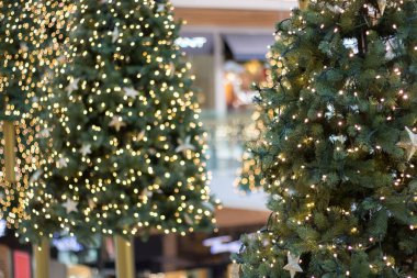 Decorated Christmas trees in the mall before the holiday