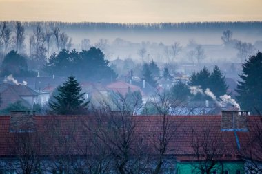 Fog in the city in the morning