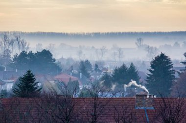 Fog in the city in the morning