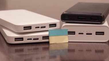 Power banks with the Ukrainian flag. Blackout due to war in Ukraine