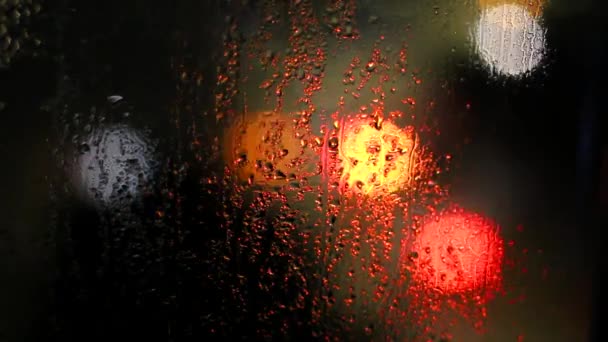 Misted Vensterglas Nachts Regen — Stockvideo