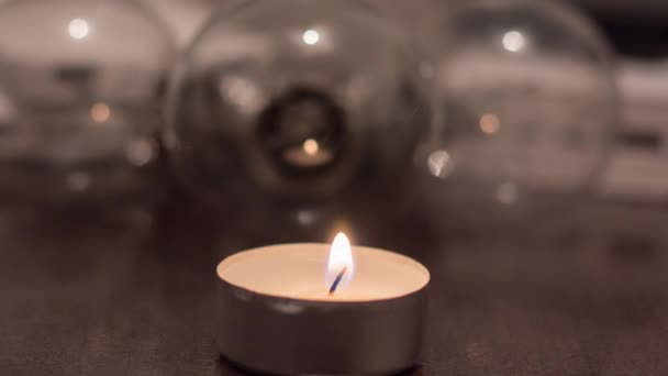 Burning Candle Background Lamps Power Banks Blackout Due War Ukraine — Stockvideo
