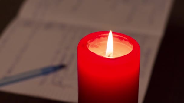 Burning Candle Background School Notebook Blackout Due War Ukraine — Video Stock
