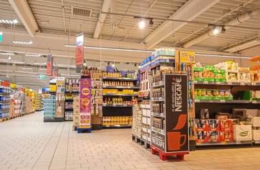 Grocery store shelves. Rising prices in Europe