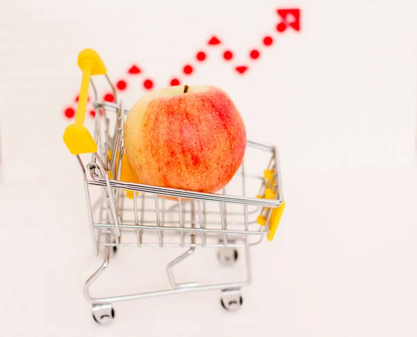 Une Pomme Dans Panier Consommation Dans Contexte Une Flèche Inflation — Photo