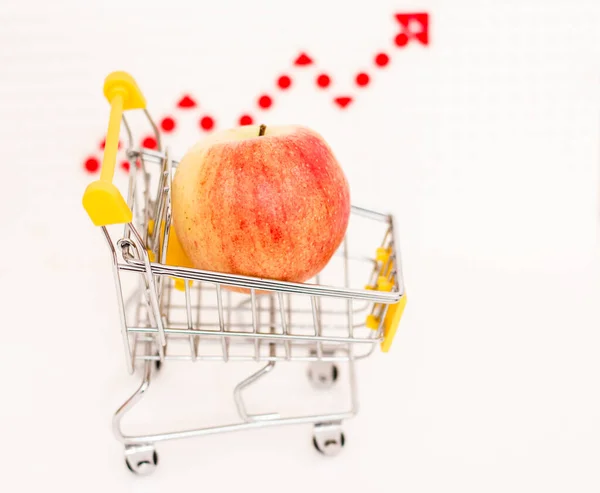 Une Pomme Dans Panier Consommation Dans Contexte Une Flèche Inflation — Photo