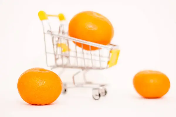 Pomarańcze Koszyku Konsumenta Zabawki Inflacja Rosnące Ceny Żywności — Zdjęcie stockowe