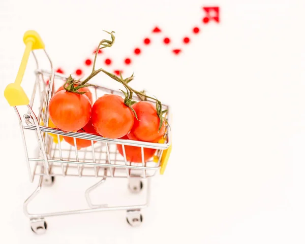 Tomates Dans Panier Consommation Dans Contexte Une Flèche Inflation Hausse — Photo