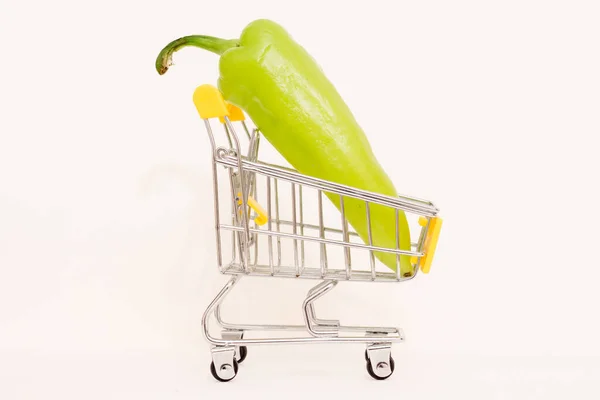 Green Pepper Toy Consumer Basket Rising Food Prices — Stock Photo, Image