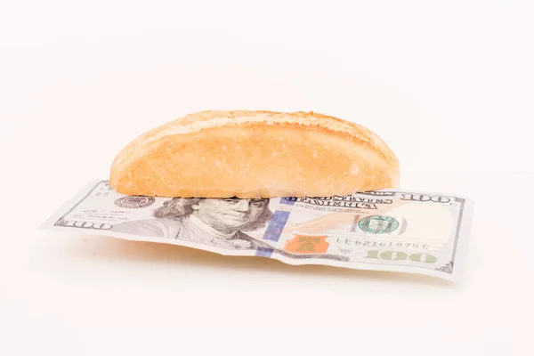 100 Dollar Schein Brot Steigende Lebensmittelpreise — Stockfoto