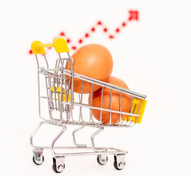 Büyüyen bir okun arka planına karşı yemek sepetindeki yumurtalar.