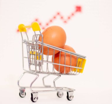 Büyüyen bir okun arka planına karşı yemek sepetindeki yumurtalar.