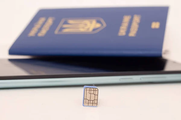 Sim Karta Pozadí Mobilního Telefonu Pas Ukrajiny — Stock fotografie
