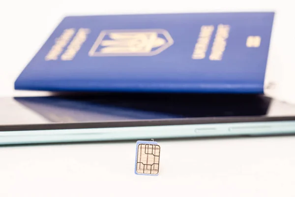 Sim Karta Pozadí Mobilního Telefonu Pas Ukrajiny — Stock fotografie