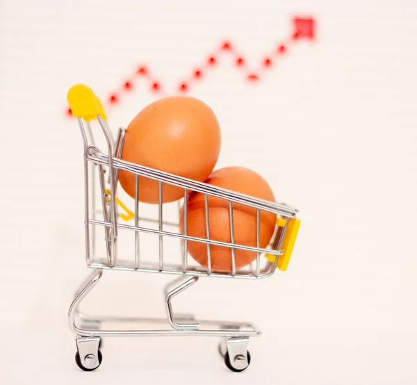 Eggs in a food basket against the background of a growth arrow.