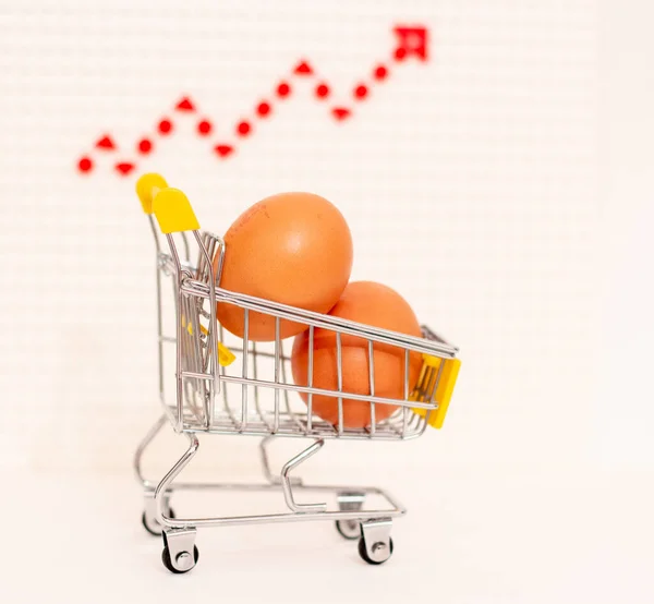 Eggs in a food basket against the background of a growth arrow.