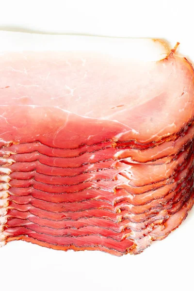 Pedaços Presunto Porco Cru Fumado — Fotografia de Stock