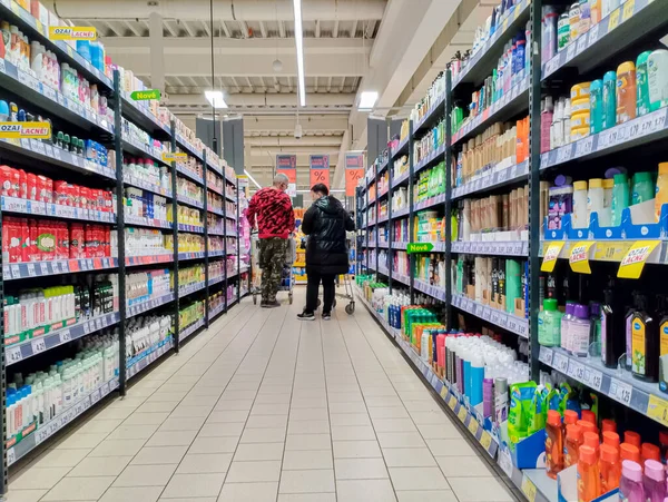 Grocery Store Shelves Rising Prices Europe — Zdjęcie stockowe
