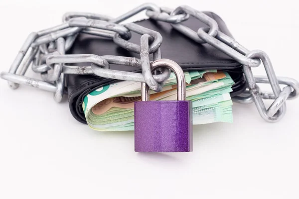 Wallet Banknotes Chain Lock — Stock Photo, Image