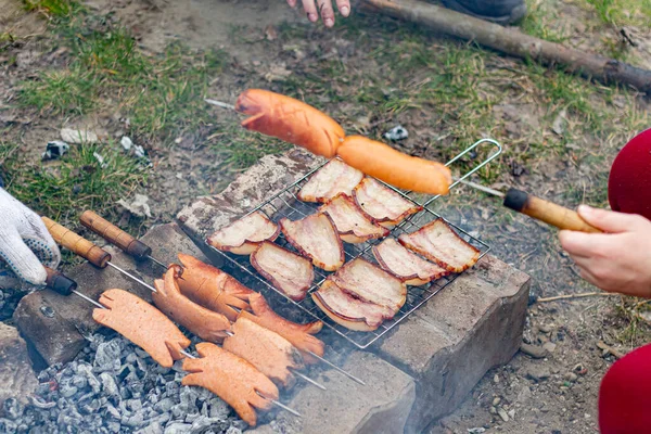 Churrasco Floresta Salsichas Bacon — Fotografia de Stock