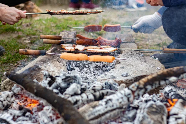 Barbecue Het Bos Van Worst Spek — Stockfoto
