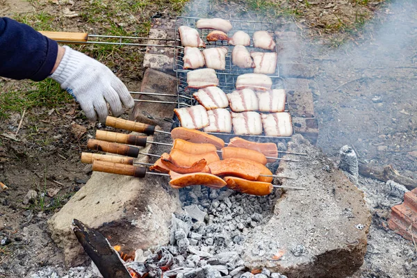 Churrasco Floresta Salsichas Bacon — Fotografia de Stock
