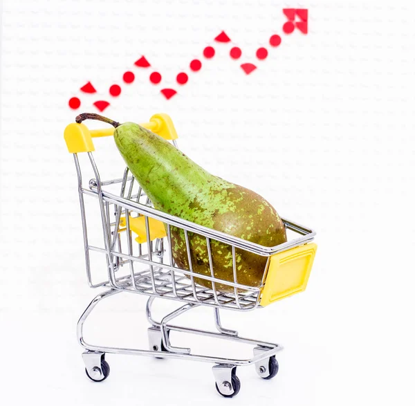 梨子消费者篮子里的梨子 在成长箭头的背景下粮食价格上涨 — 图库照片
