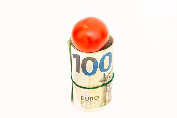 Euro Roulé Petite Tomate Sur Fond Blanc — Photo