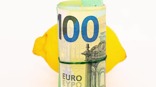 Rolou Euro Limão Fundo Branco — Vídeo de Stock