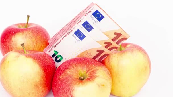 Pommes Avec Billets Euros Isolés Sur Fond Blanc Hausse Des — Video