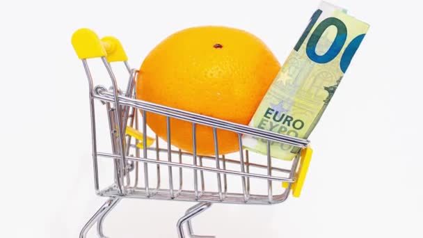 Orange Med Sedel Konsumentkorgen Stigande Livsmedelspriser Grund Kriget Ukraina — Stockvideo