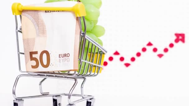 在通胀箭上升的背景下 用欧元现钞在消费者篮子里的葡萄 乌克兰战争导致产品价格上升 — 图库视频影像